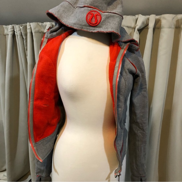 Lululemon Cropped Hoodie Zip Sweater Orange and Gray Size 4 - Picture 1 of 11